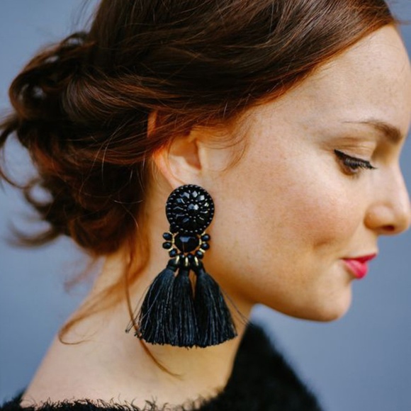 Bella Smyle Jewelry - BE26 | Boho Black Beaded Dangle Tassel Earrings